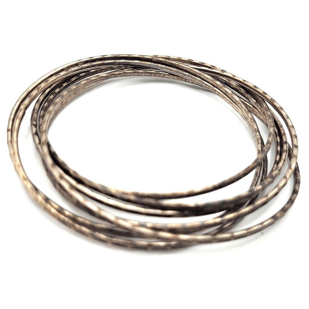 Interlocked Set of 7 Silver Bangle Bracelets 2.6in dia